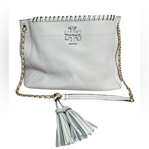 Tory Burch White and Gold Crossbody Bag with Chain Strap